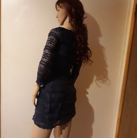 Max Studio XS Navy Blue Lace 3/4 Sleeve Dress - Picture 5 of 7